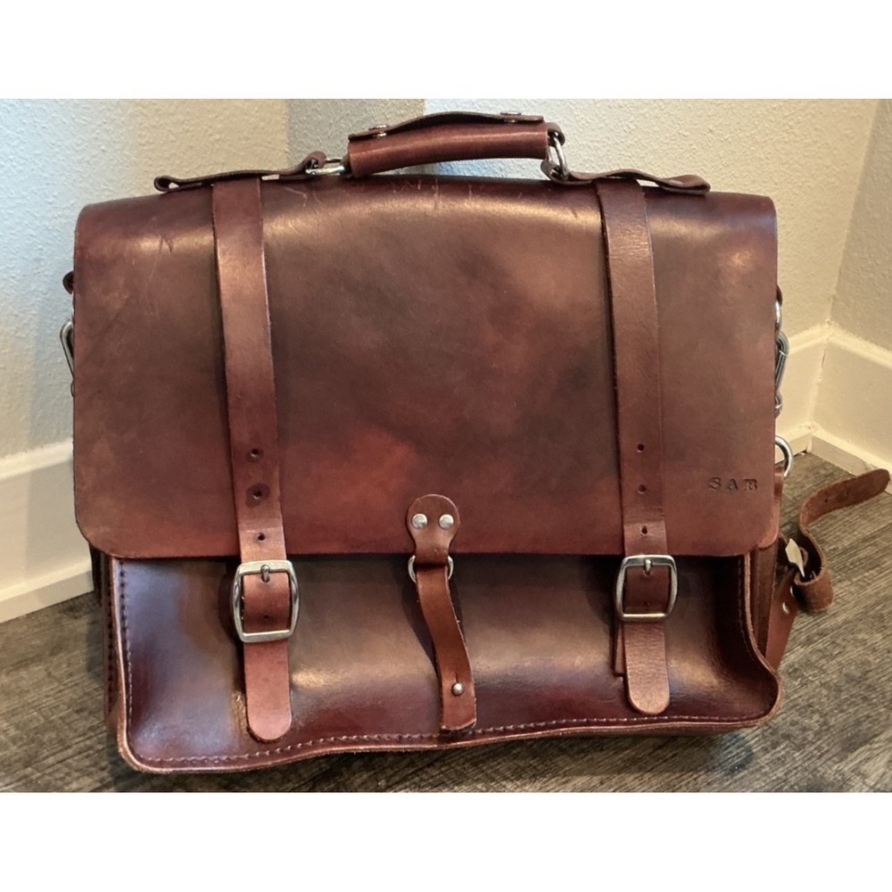 Brown LEATHER Large Shoulder Bag Flight Travel Carry On Messenger Packpack